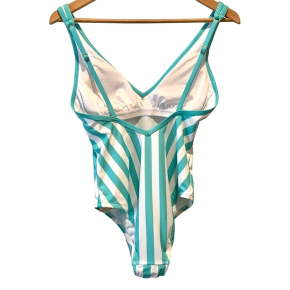 Kona Sol One Piece Green Stripe Print V-Neck Adjustable Bathing Suit S - Picture 6 of 10